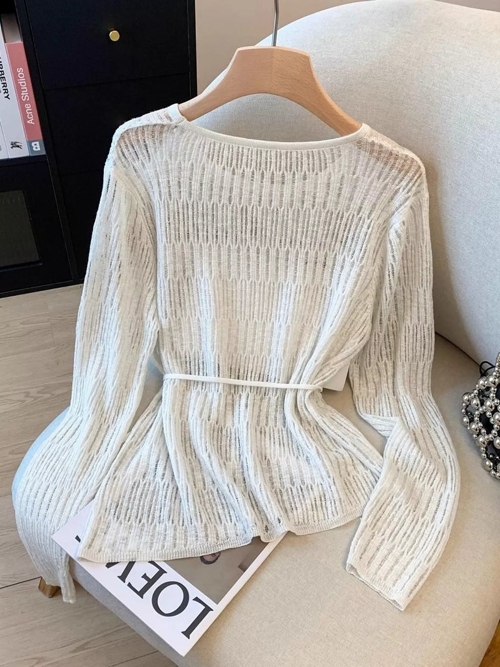 Long Sleeve Knit Top with Tie Detail