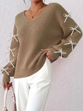 Bow-Tie Sleeve V-Neck Sweater