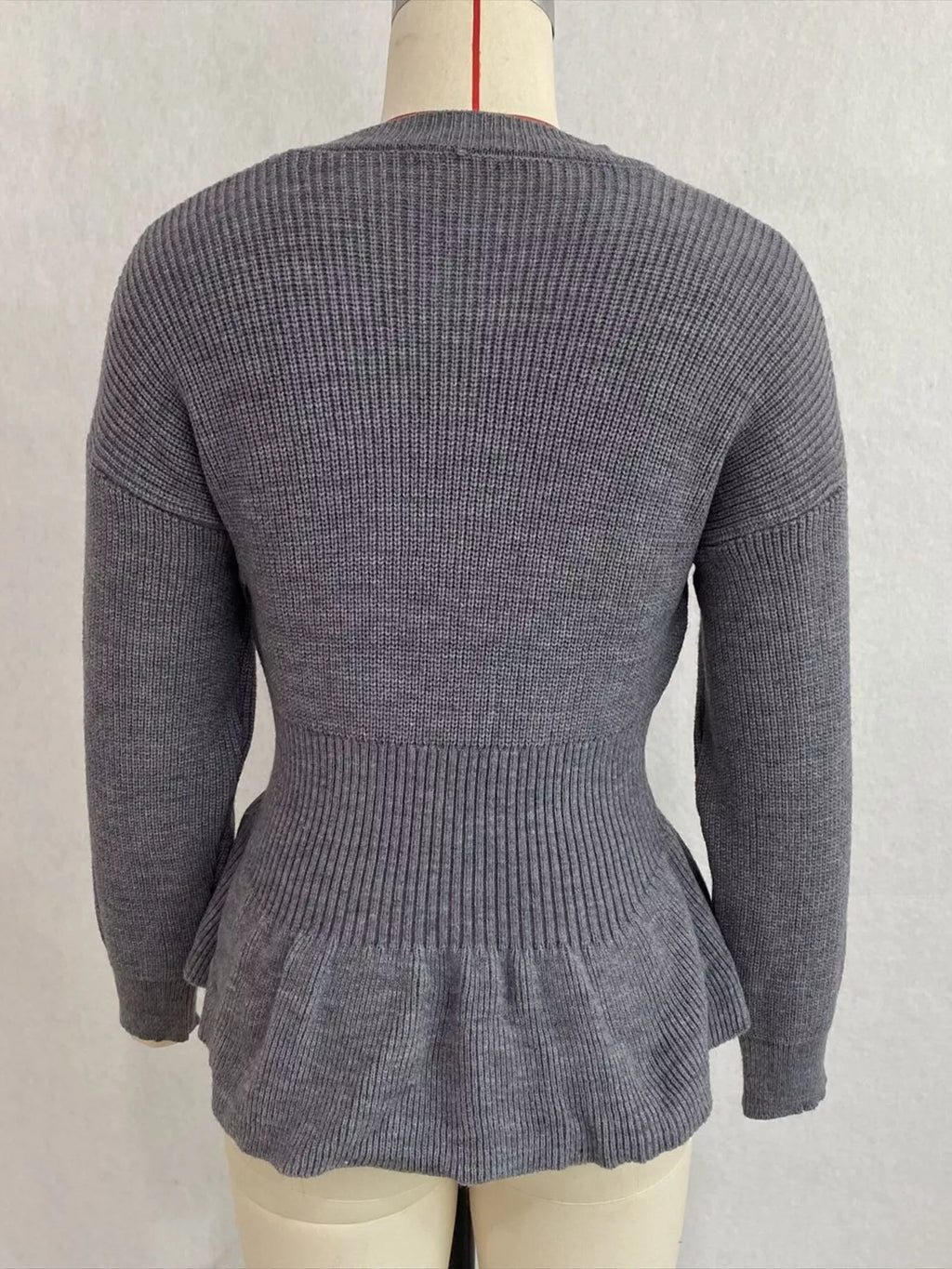 V-Neck Peplum Hem Ribbed Knit Top