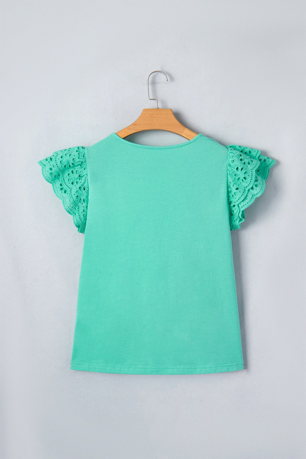 Mint Green Eyelet Lace Ruffled Cap Sleeve Top