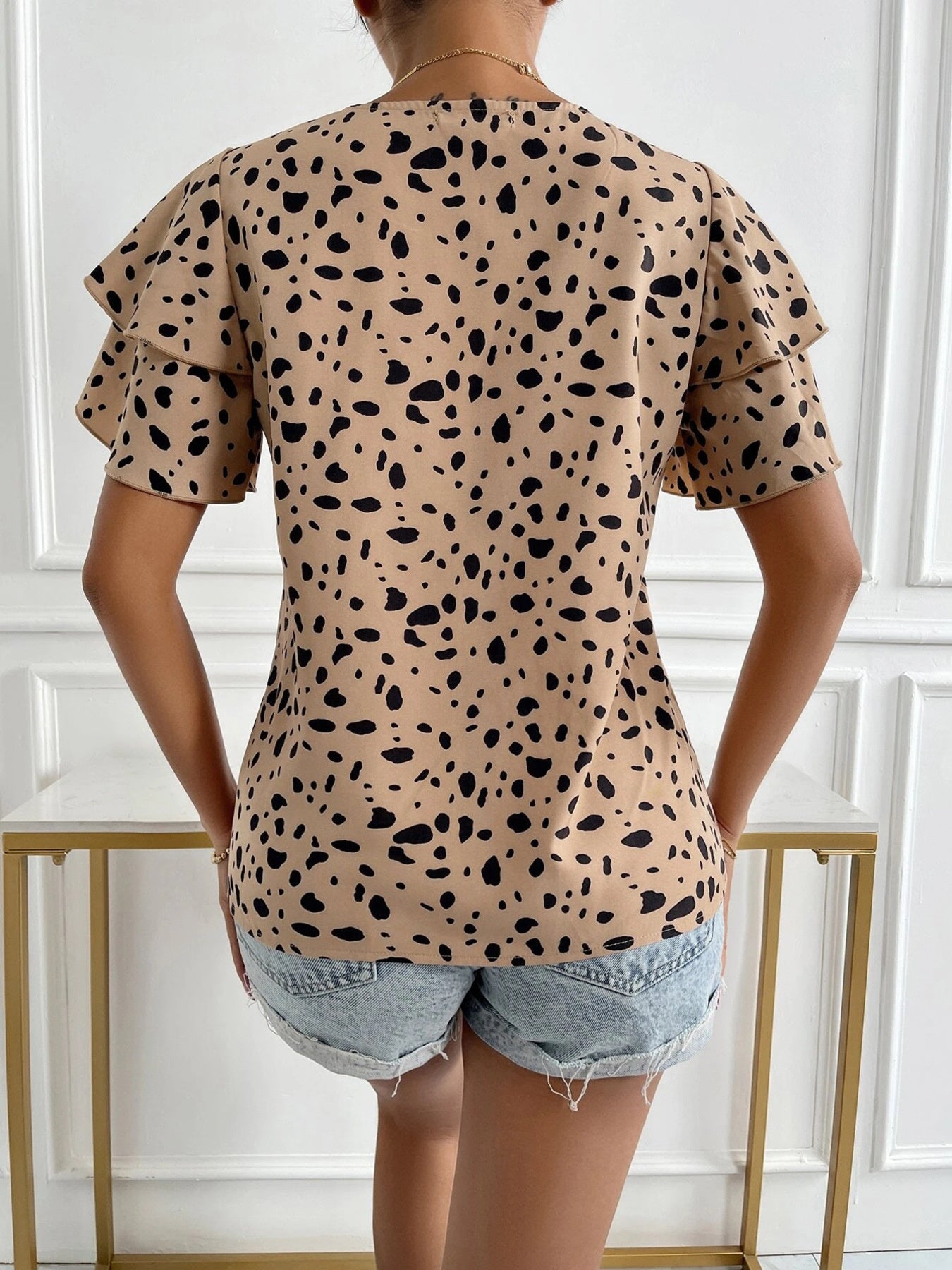 Animal Print Ruffle Sleeve Blouse