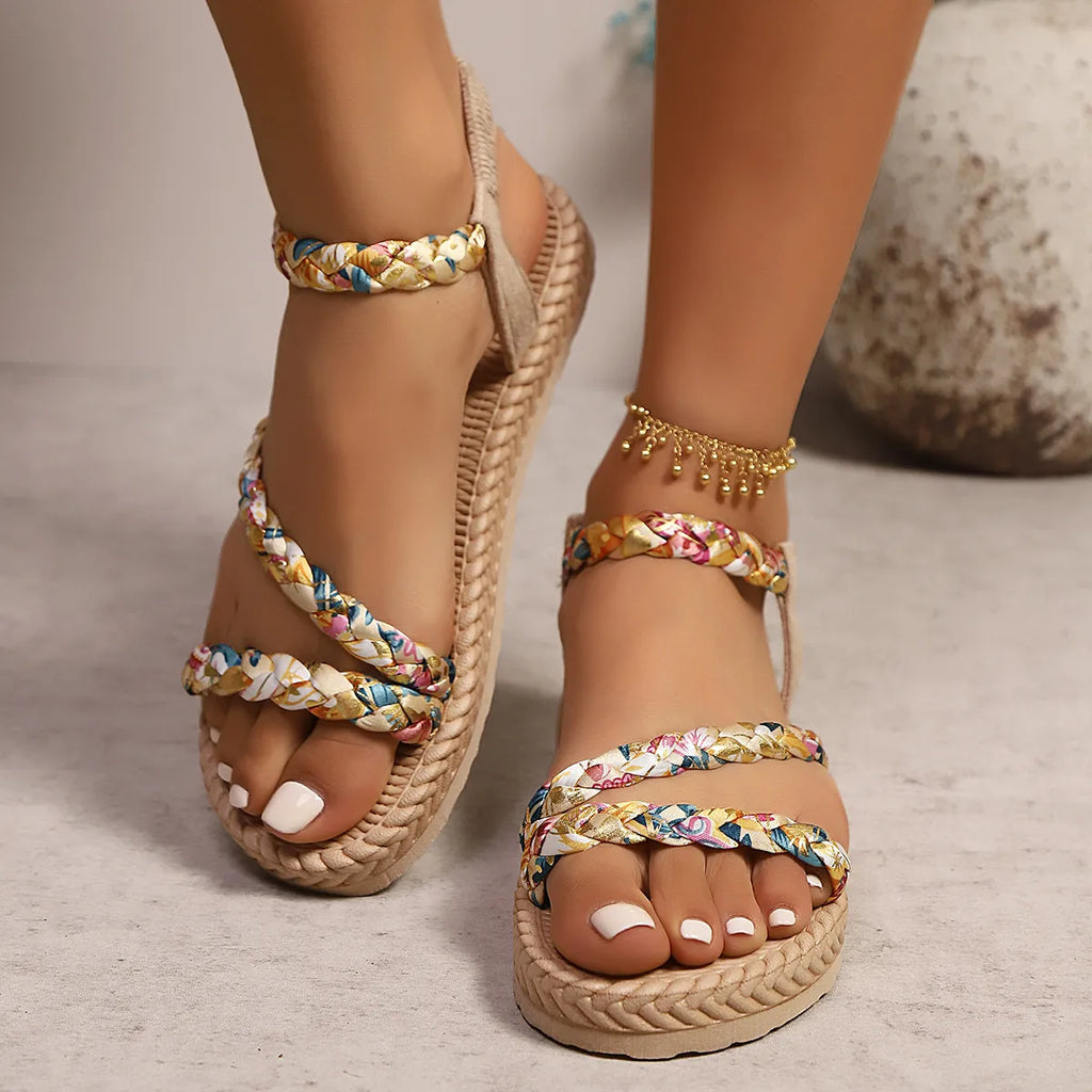 Floral Print Espadrille Platform Sandals
