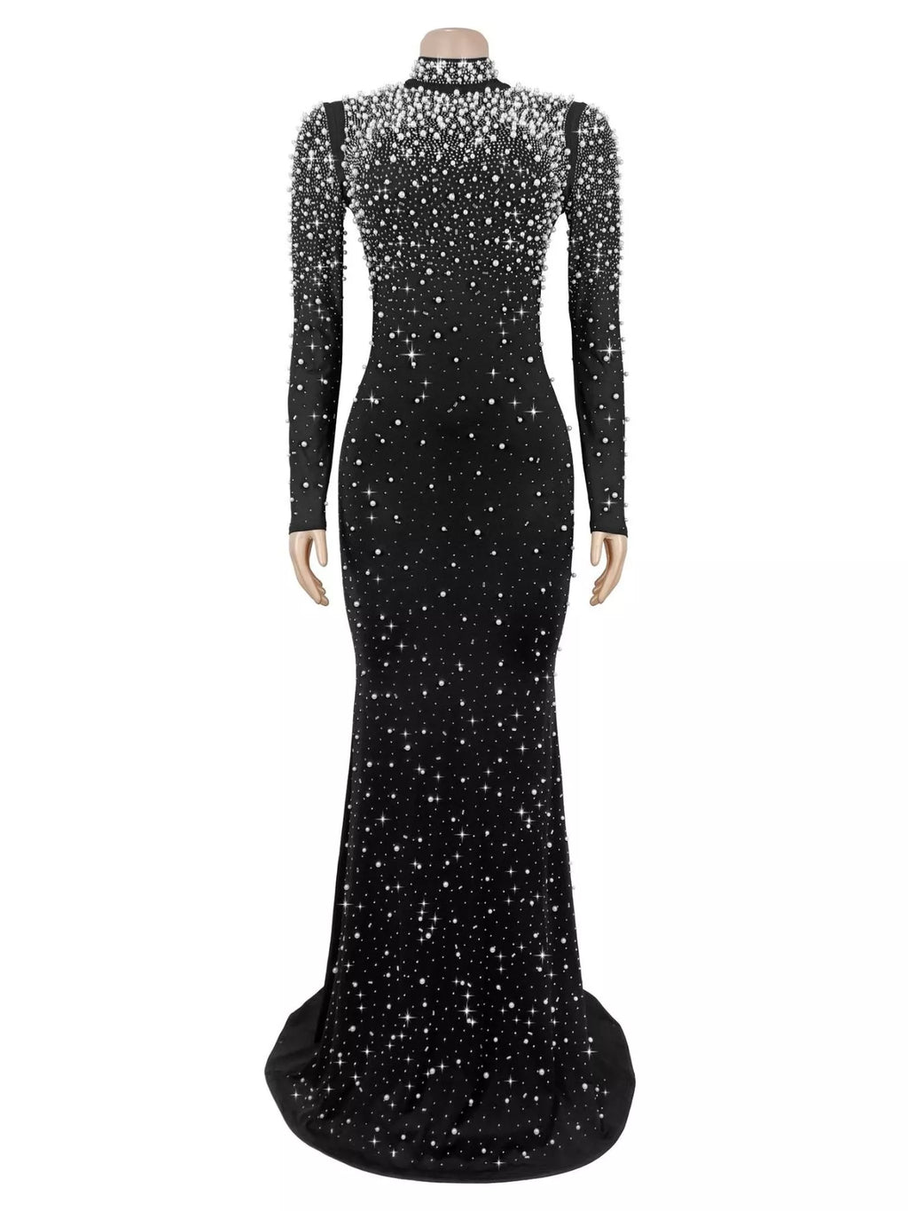 Rhinestone Long Sleeve Mermaid Maxi Dress
