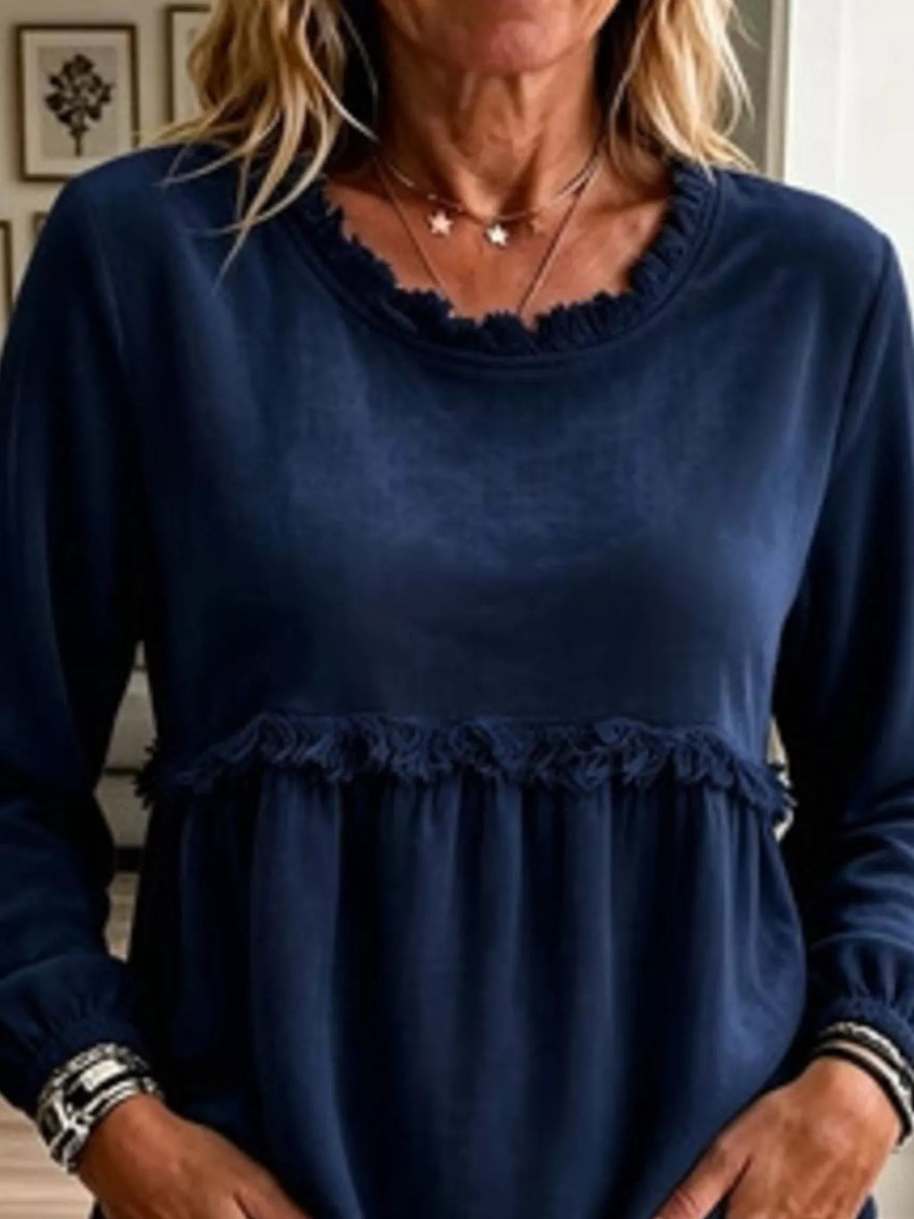 Fringed Hem Long Sleeve T-Shirt