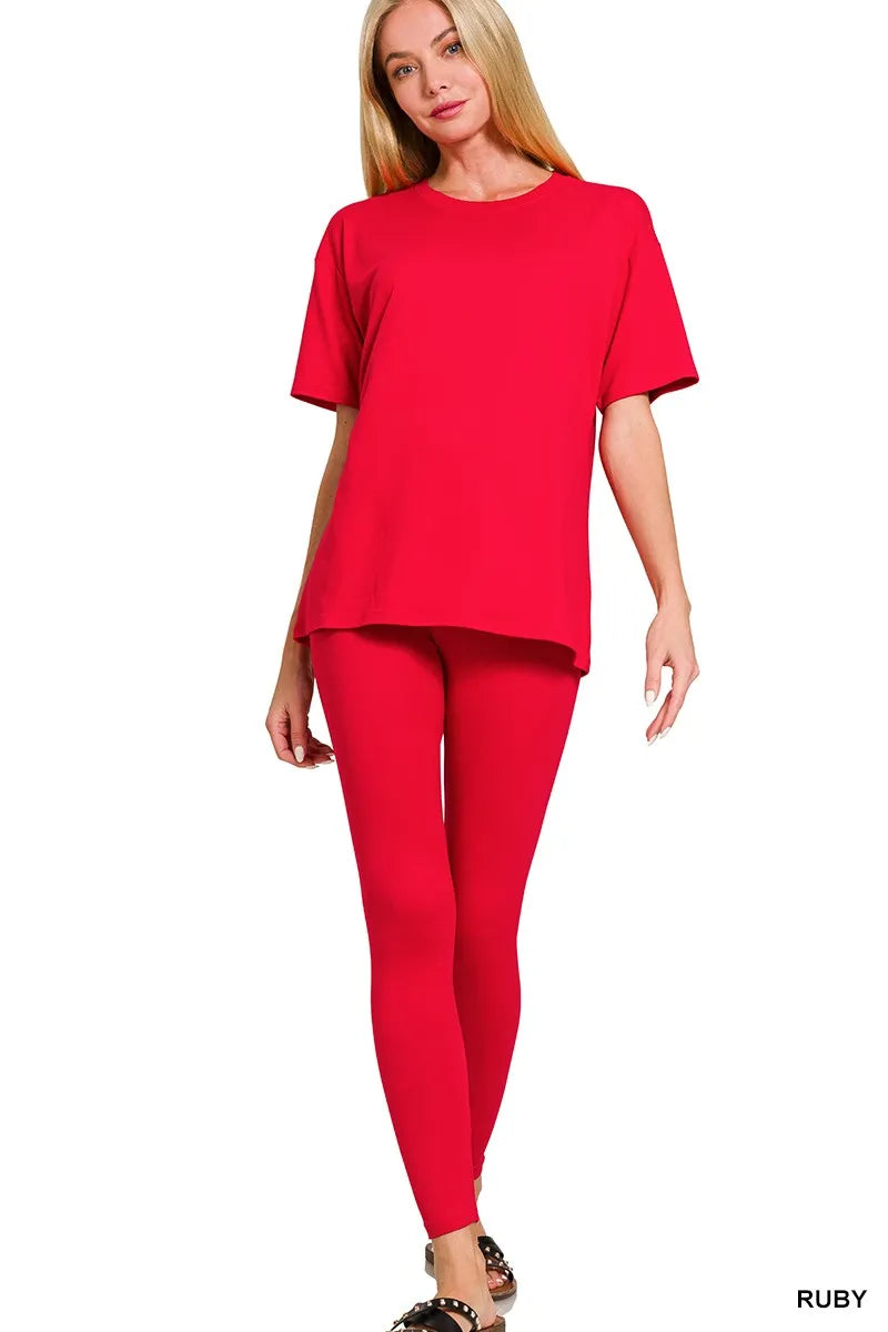 Brushed Microfiber Short Sleeve Top and Pants Set – Plus Size
