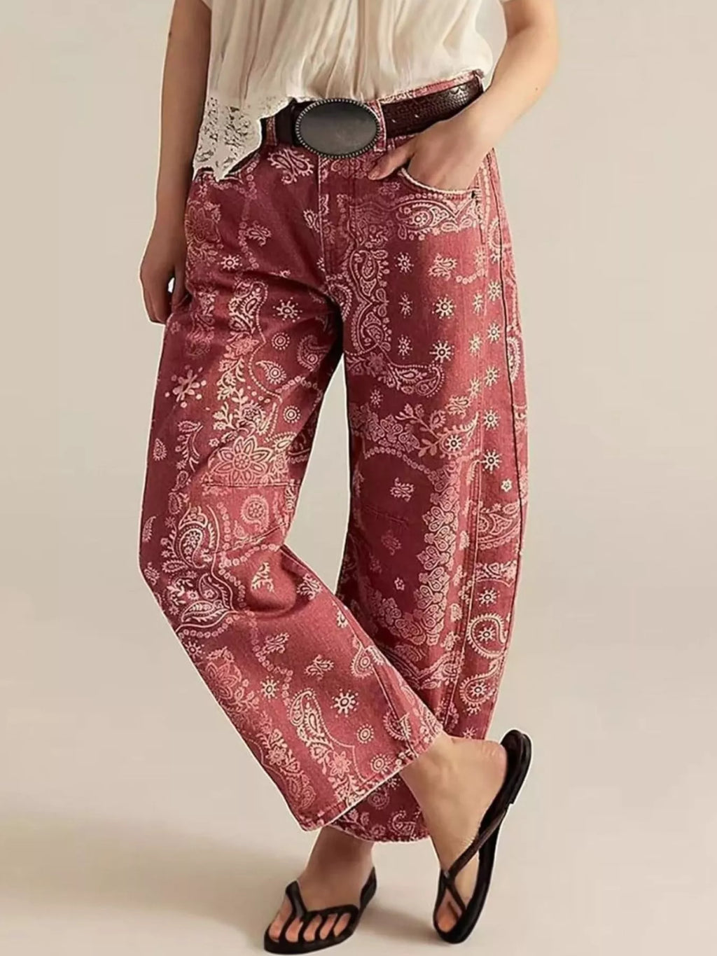Printed Wide-Leg Jeans