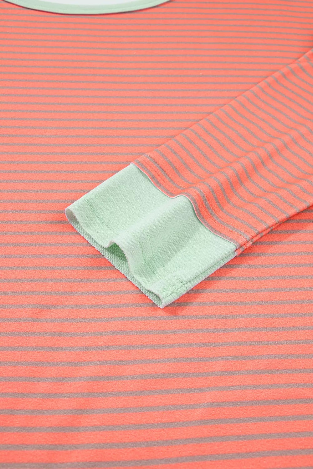 Stripe Colorblock Detail Raw Seam Long Sleeve Tunic Top