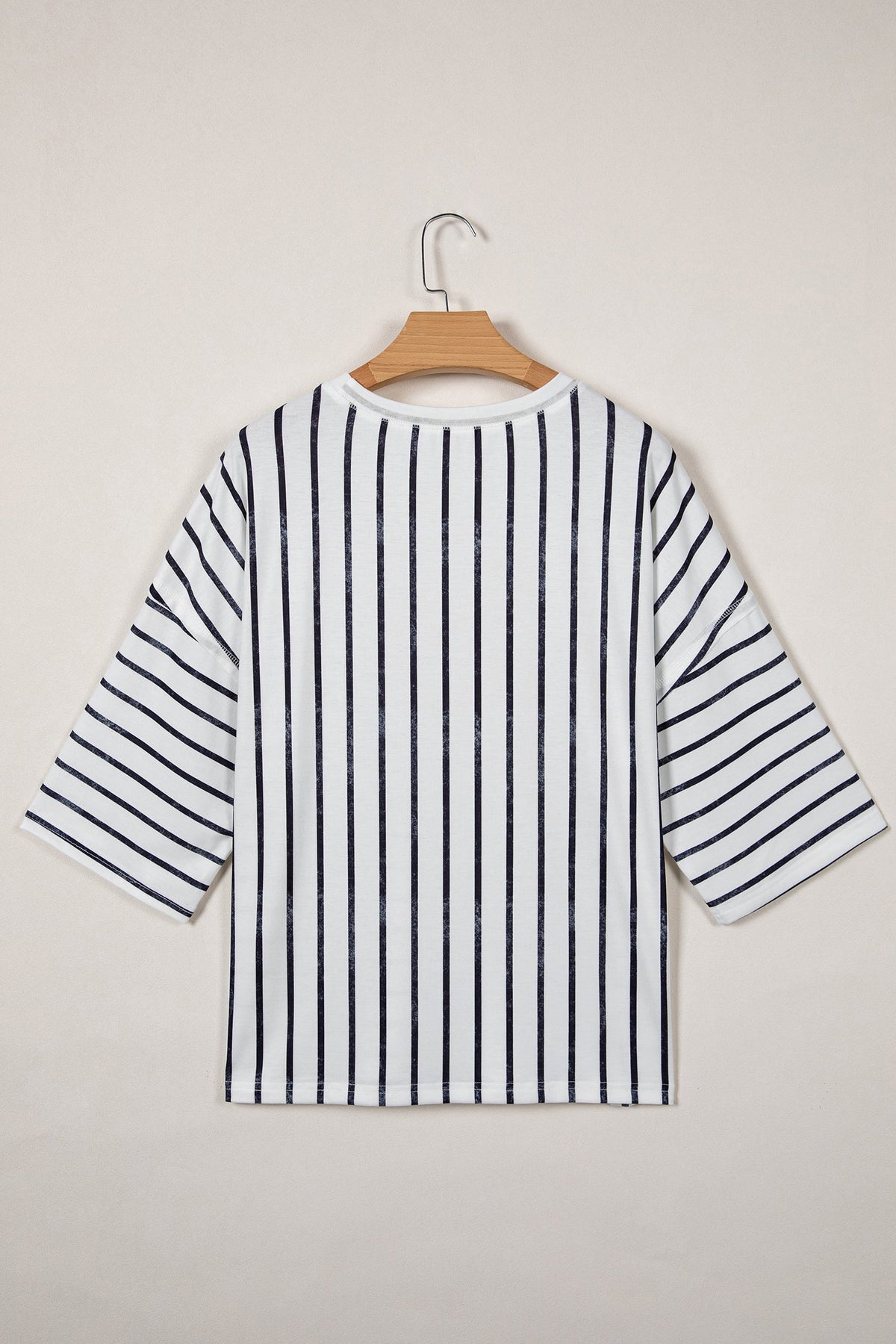 Stripe Colorblock 3/4 Sleeve Loose T-Shirt