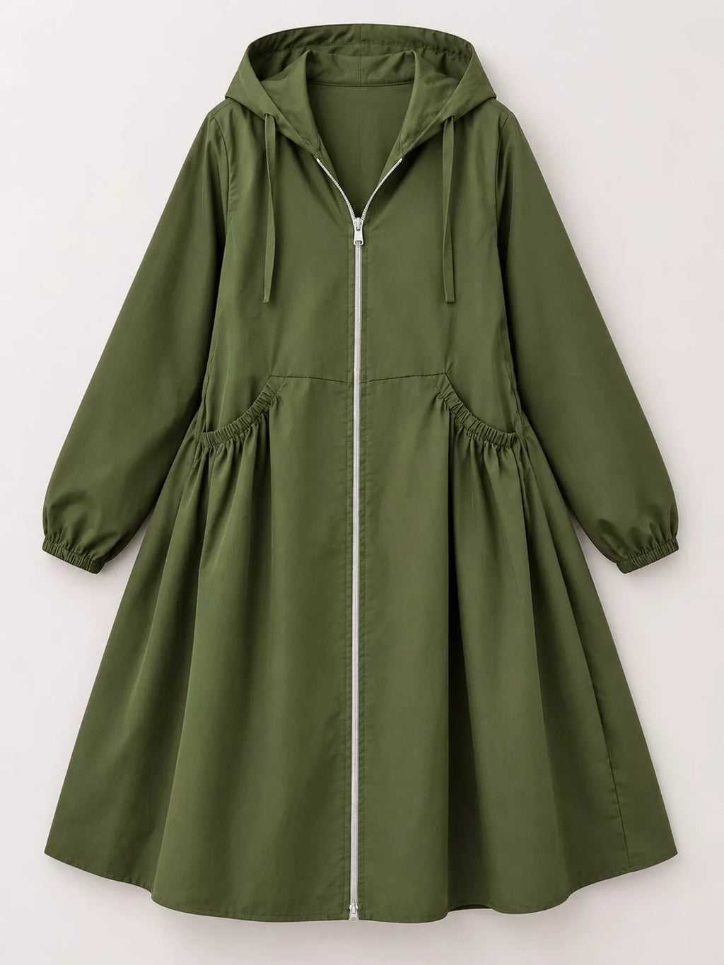 Plus Size Hooded Zip-Up Longline Windbreaker Outerwear