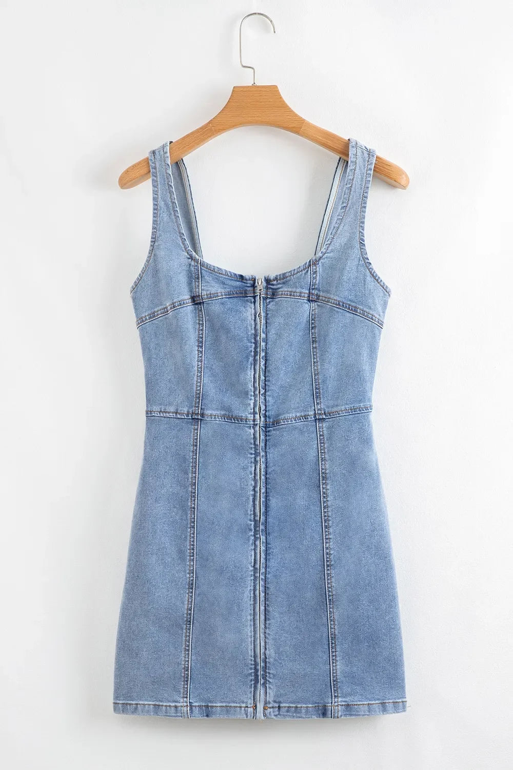 Square Neck Wide Strap Denim Dress