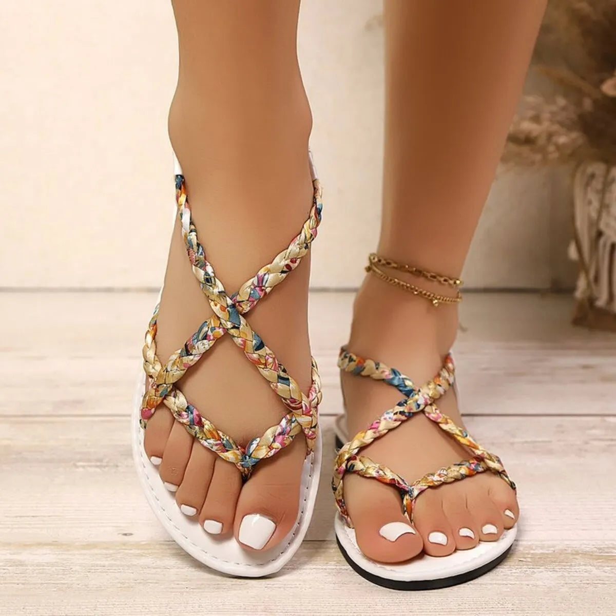 Crisscross Strap Flat Sandals