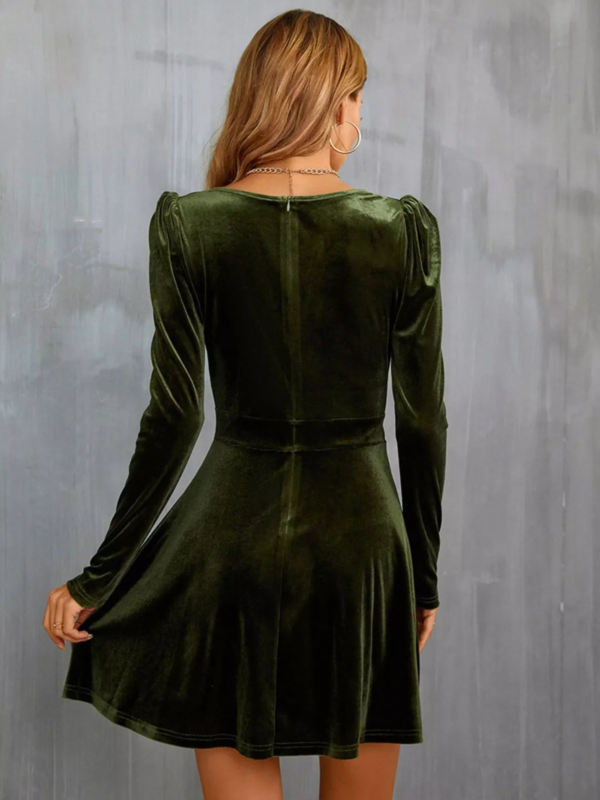Velvet Long Sleeve A-Line Mini Dress