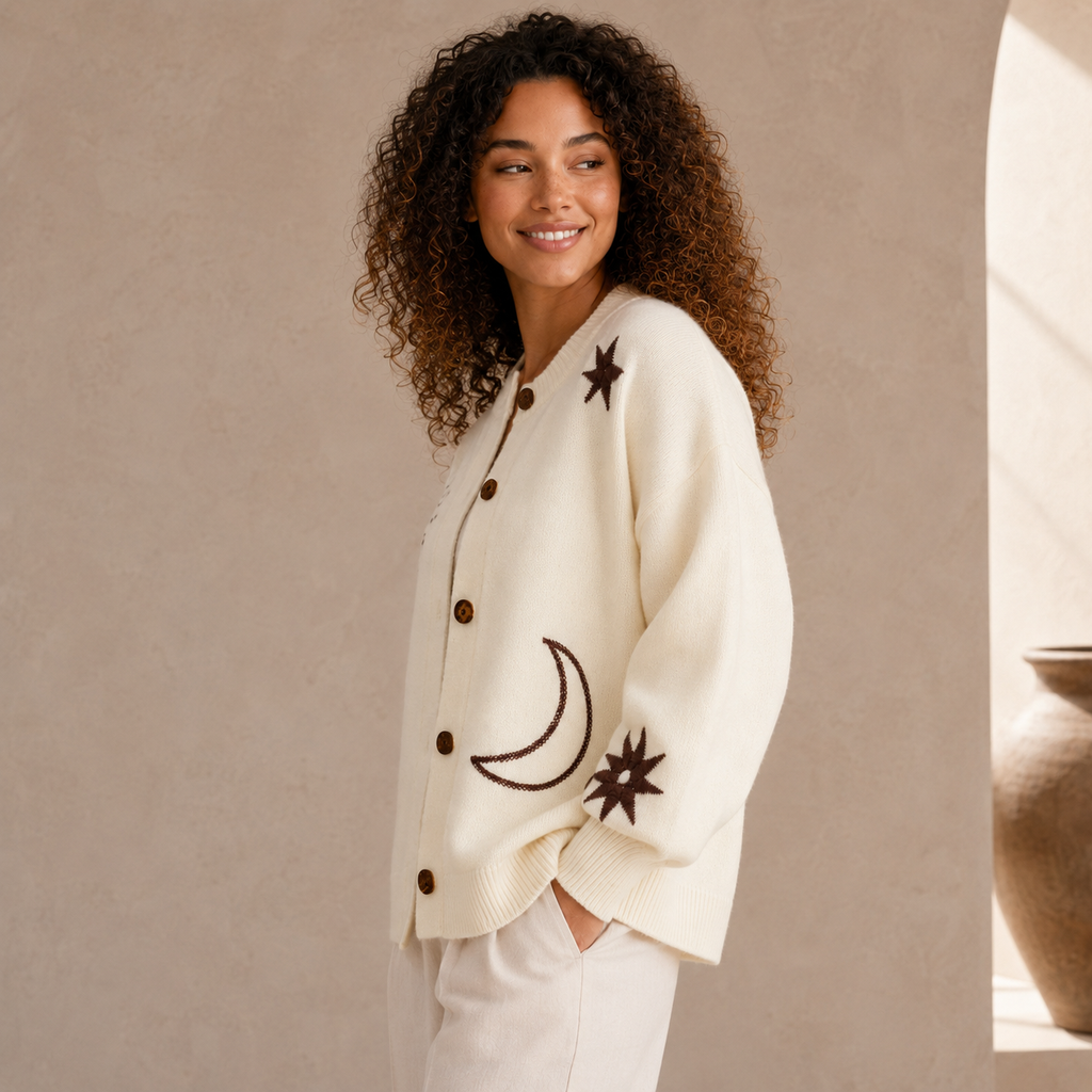 Cream Celestial Embroidered Cardigan