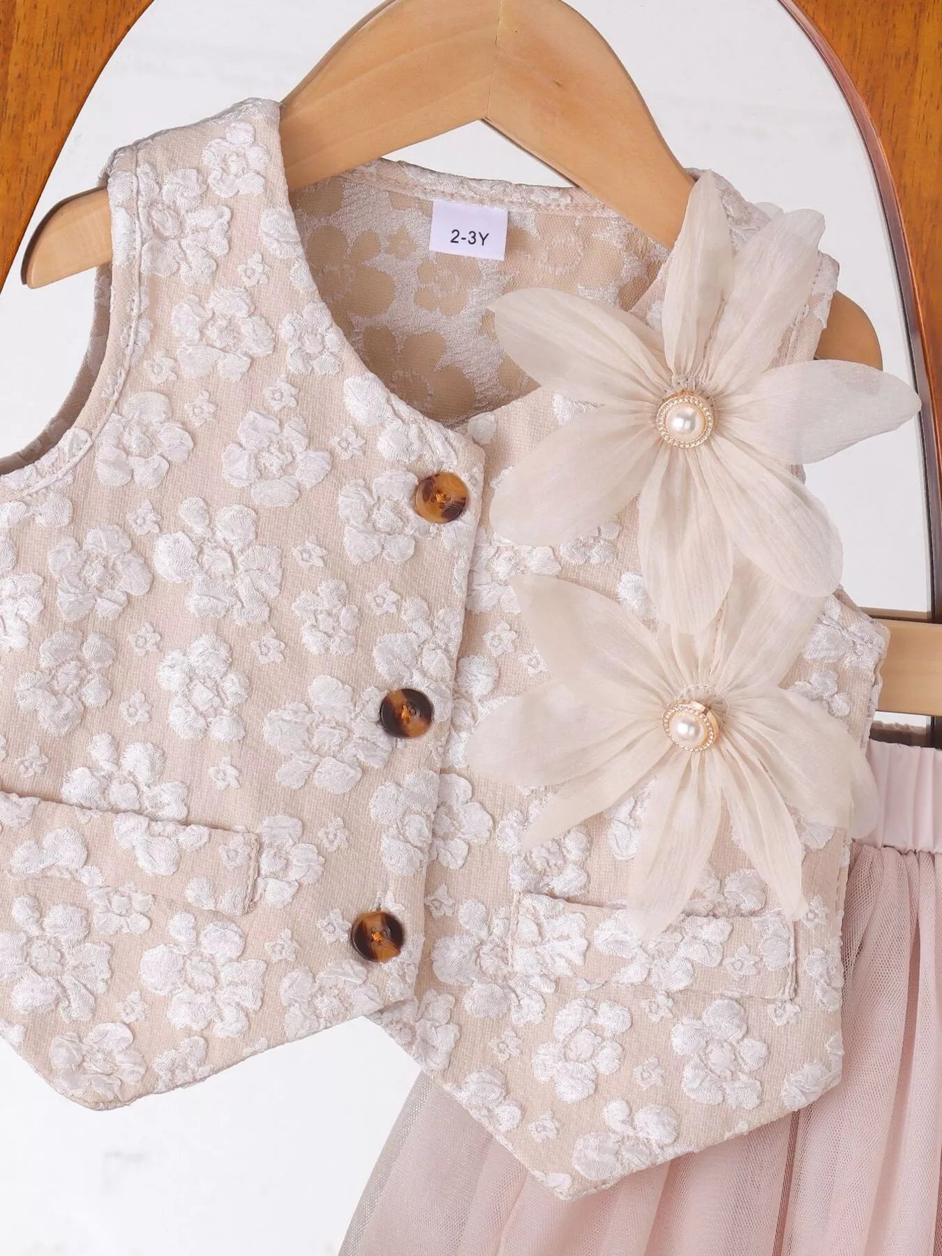 Children's Flower Button Up Vest and Skirt Set
