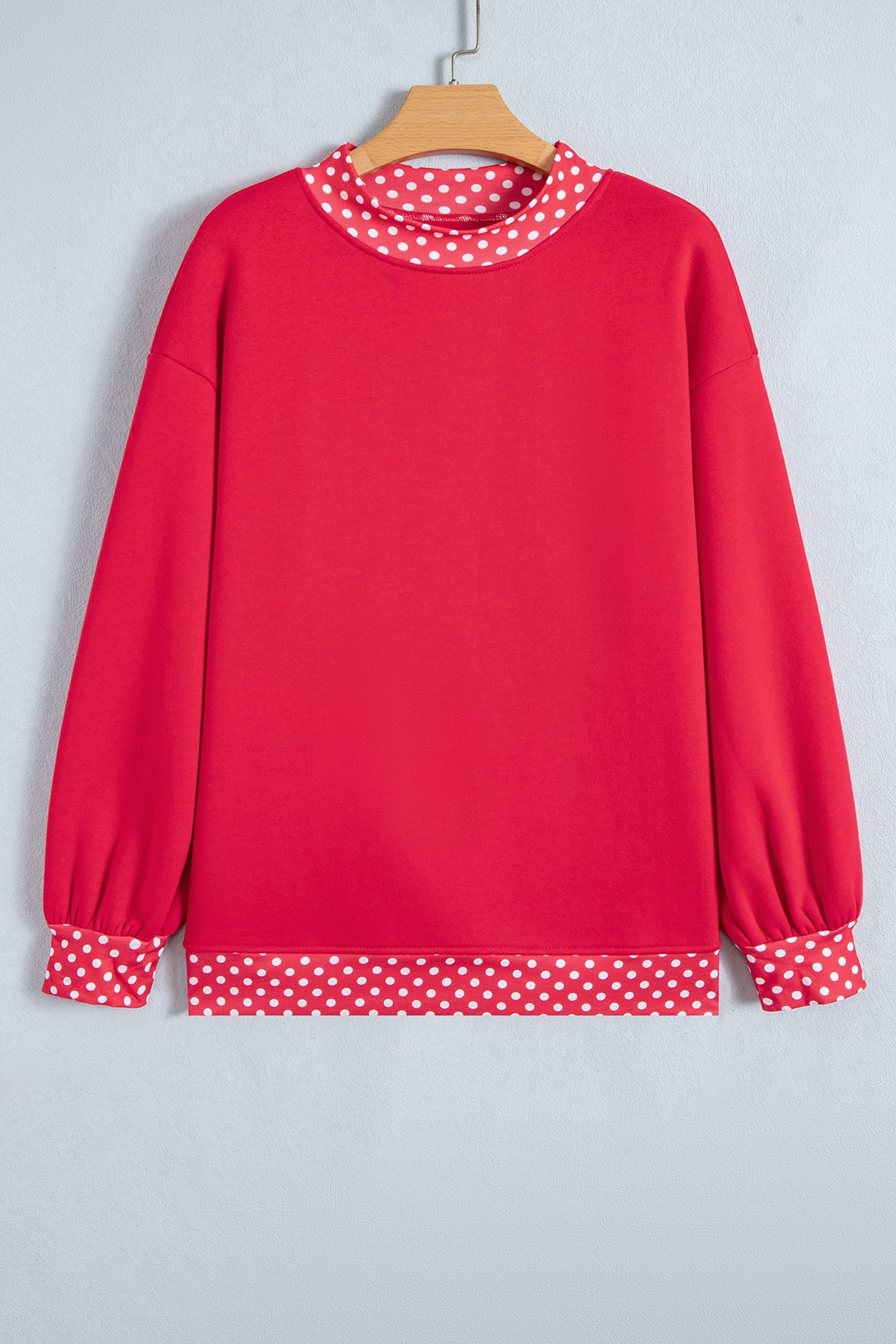 Brown Colorblock Polka Dot Contrast Trim Oversized Sweatshirt