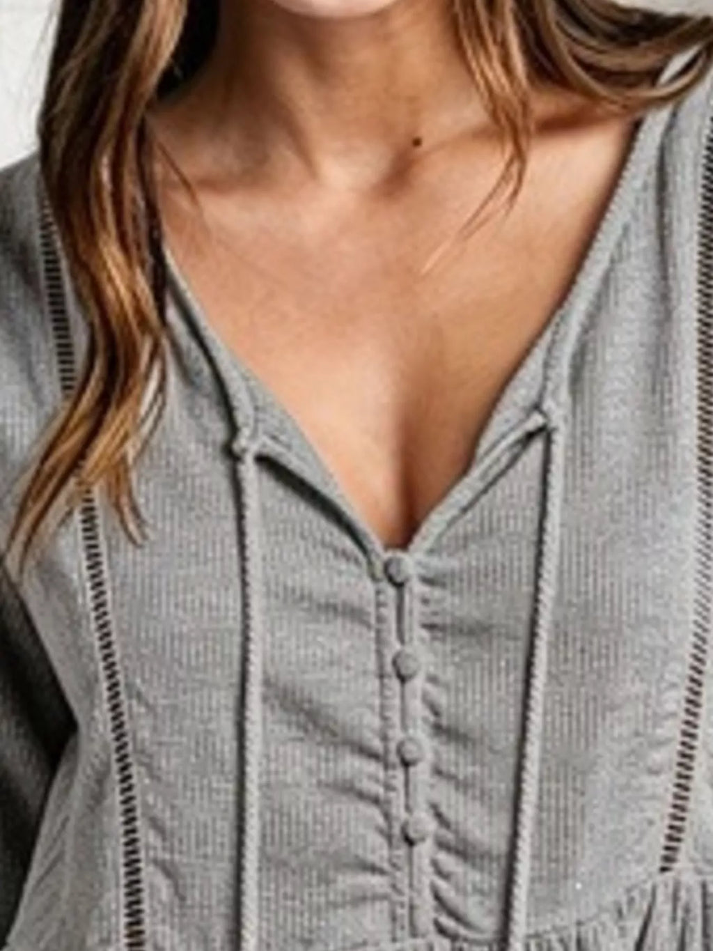 Tassel Drawstring Long Sleeve Peplum Top