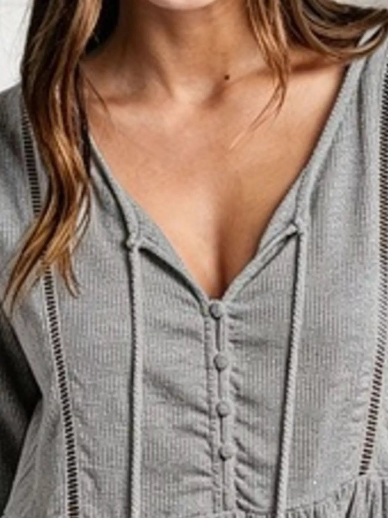 Tassel Drawstring Long Sleeve Peplum Top