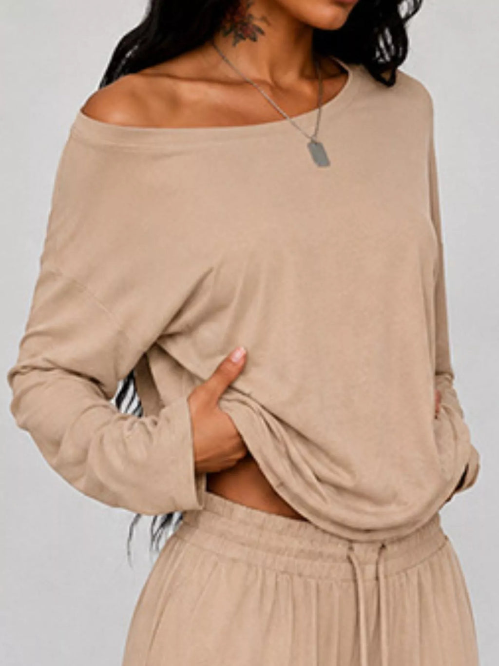 Full Size One-Shoulder Top and Drawstring Pants Set Plus Size