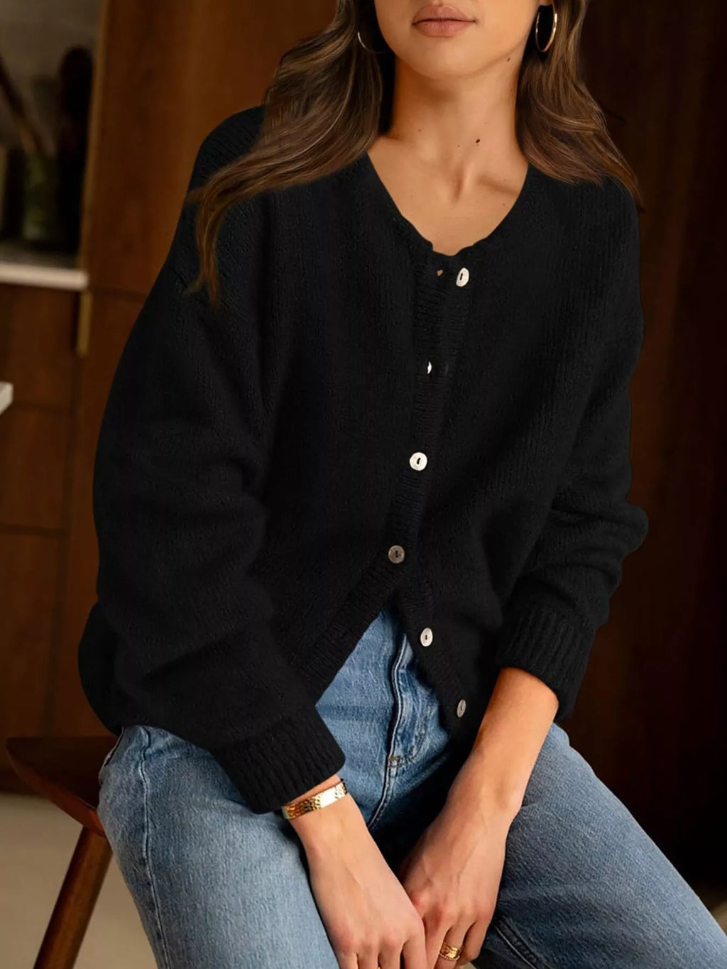 Button-Down Dropped Shoulder Cardigan