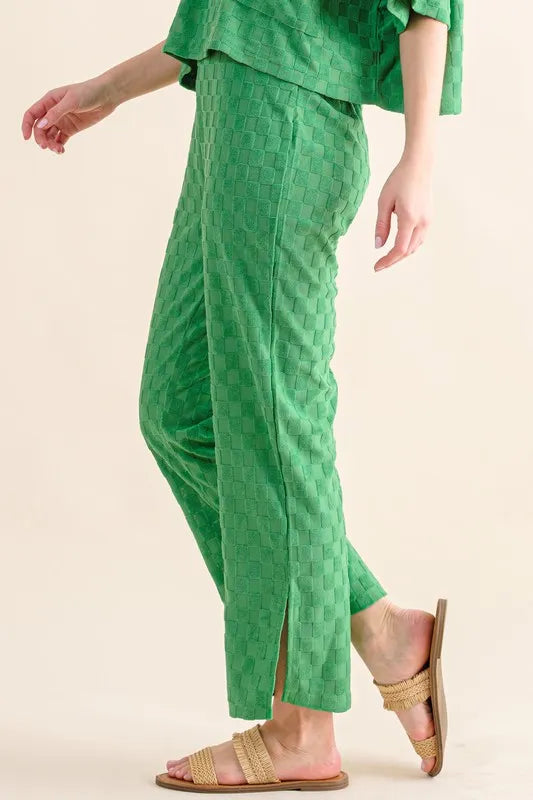 And The Why Brushed Texture Checker Board Pattern Casual Pants