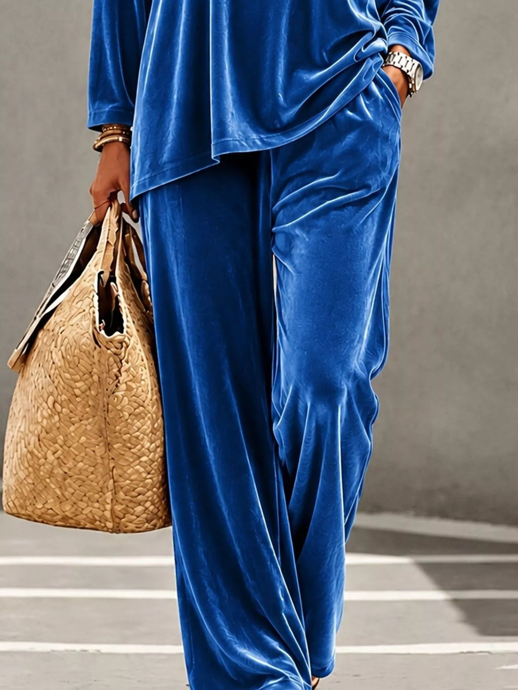 Full Size Velvet Long Sleeve Top and Pants Set Plus Size