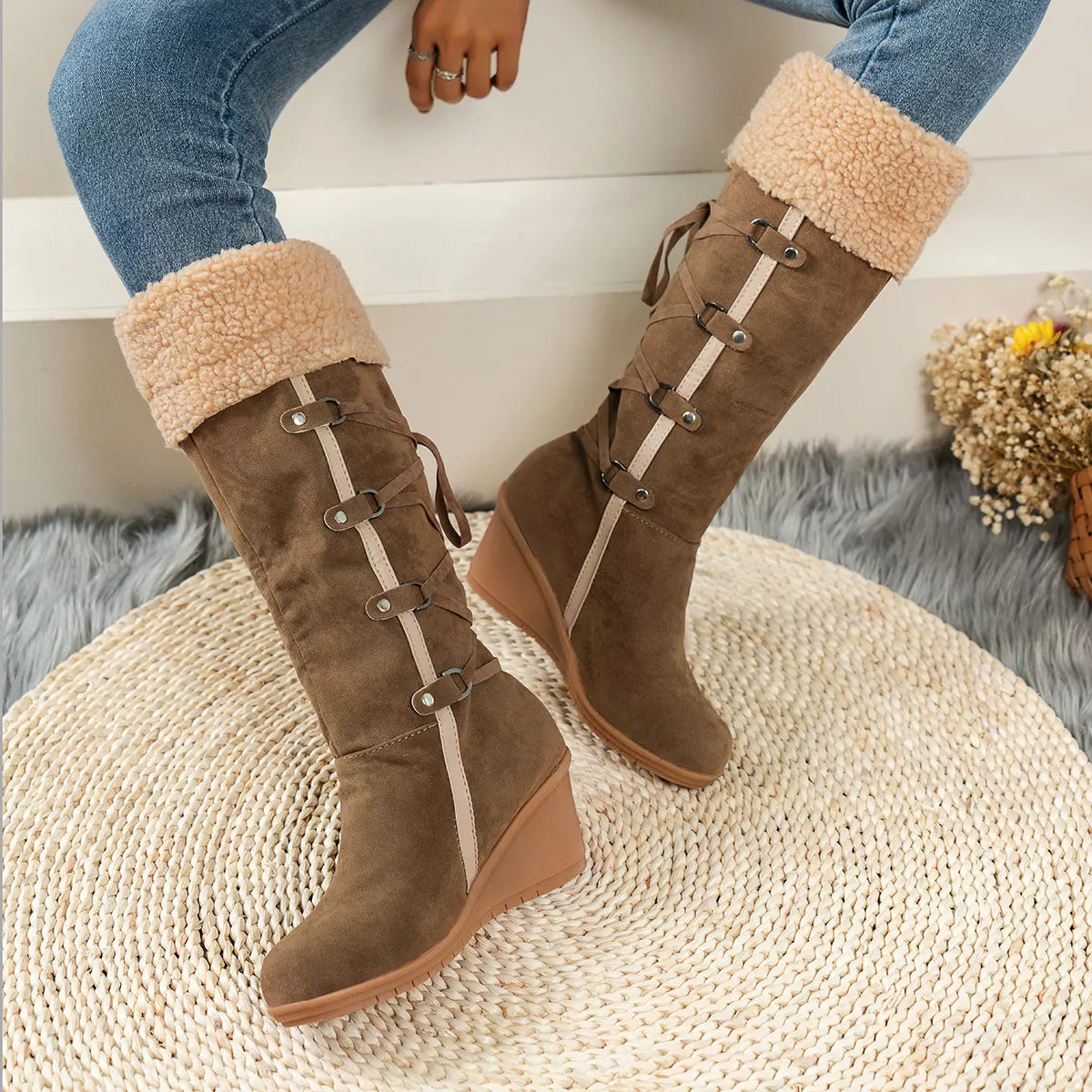 Round Toe Wedge Boots