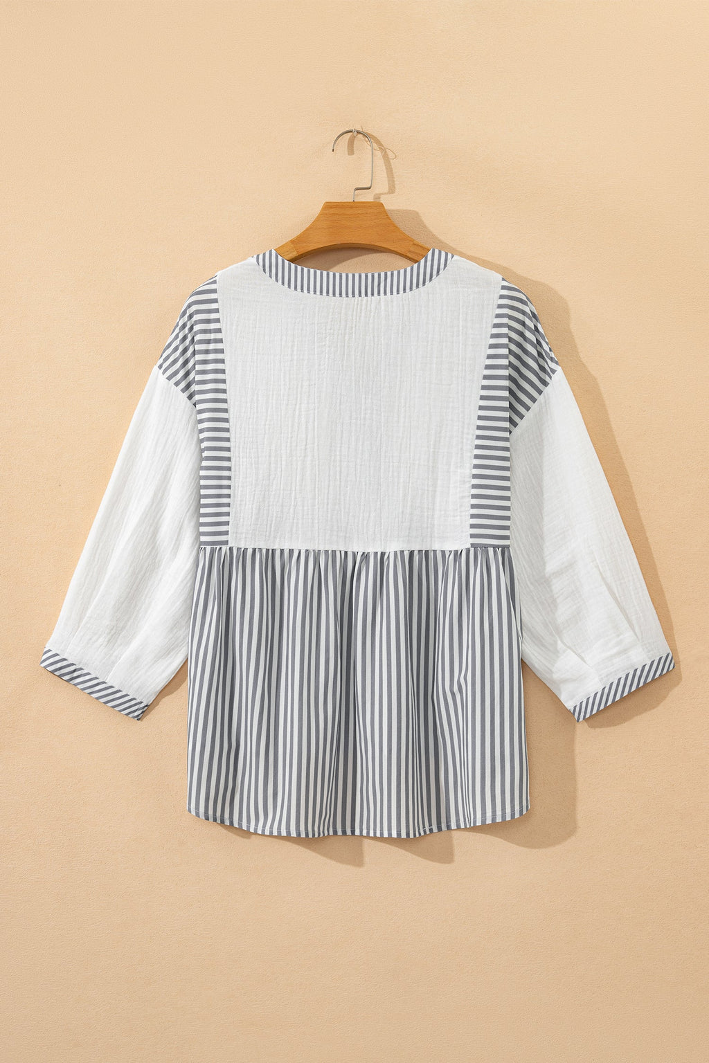 Stripe Gauze Patchwork Half Buttoned Babydoll Blouse