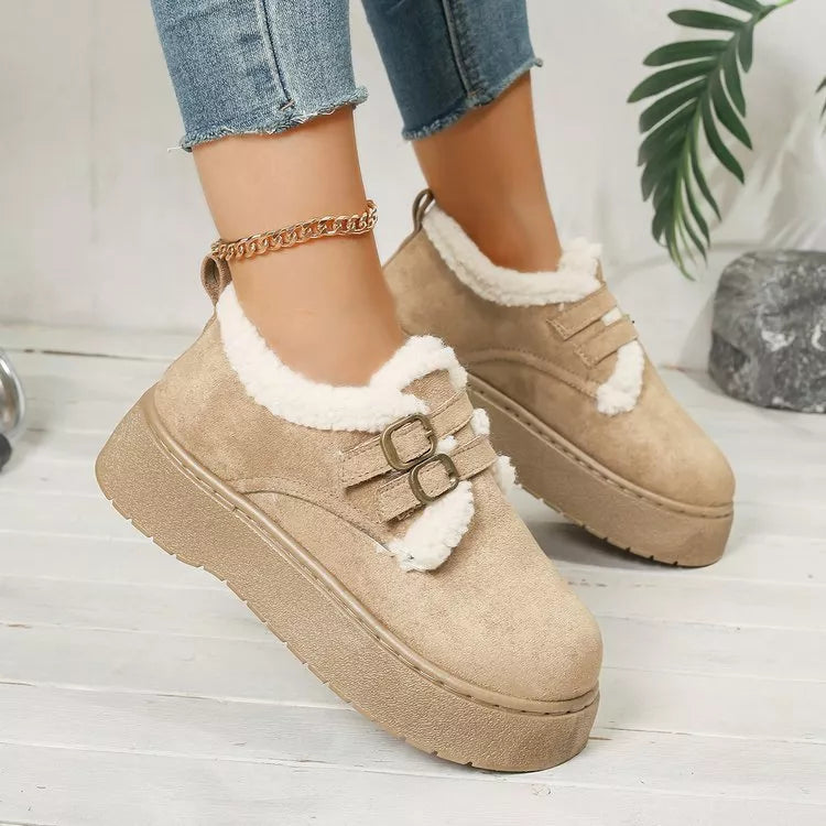 Buckle Strap Faux Fur Trim Platform Boots