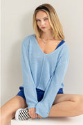 V-Neck Striped Long Sleeve Knit Top