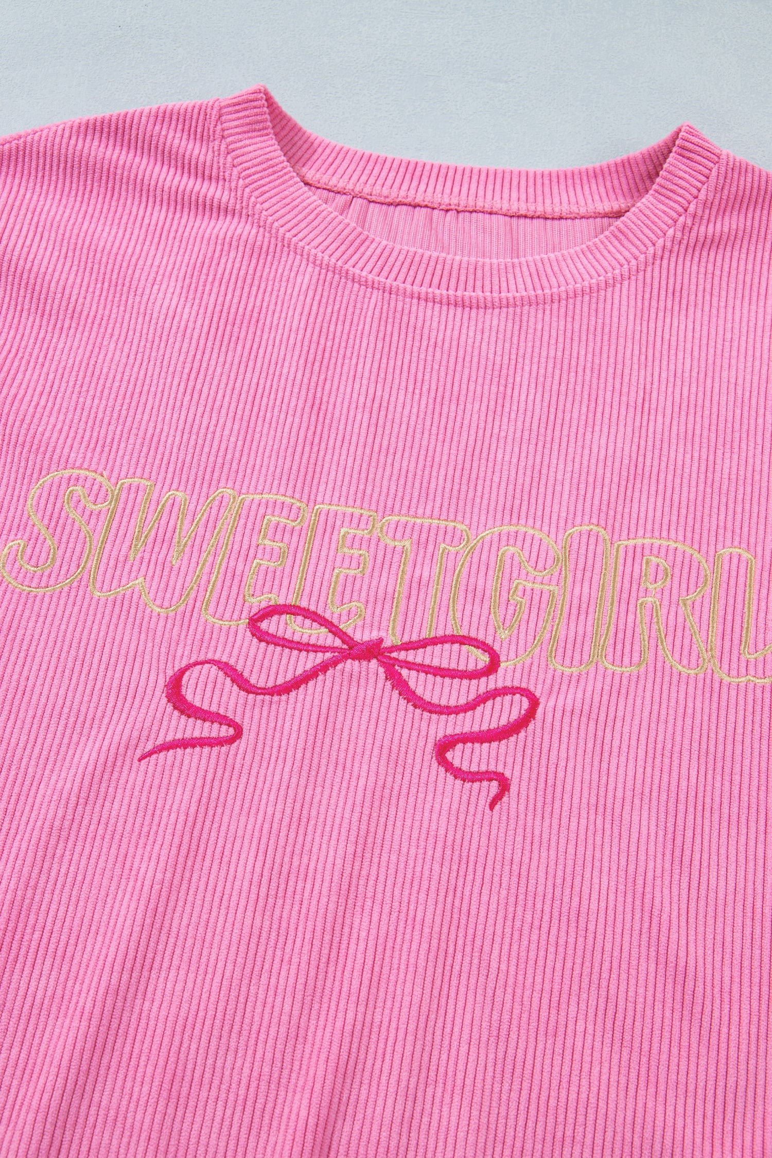 Bonbon Sweet Girl Embroidered Graphic Rib Textured Top