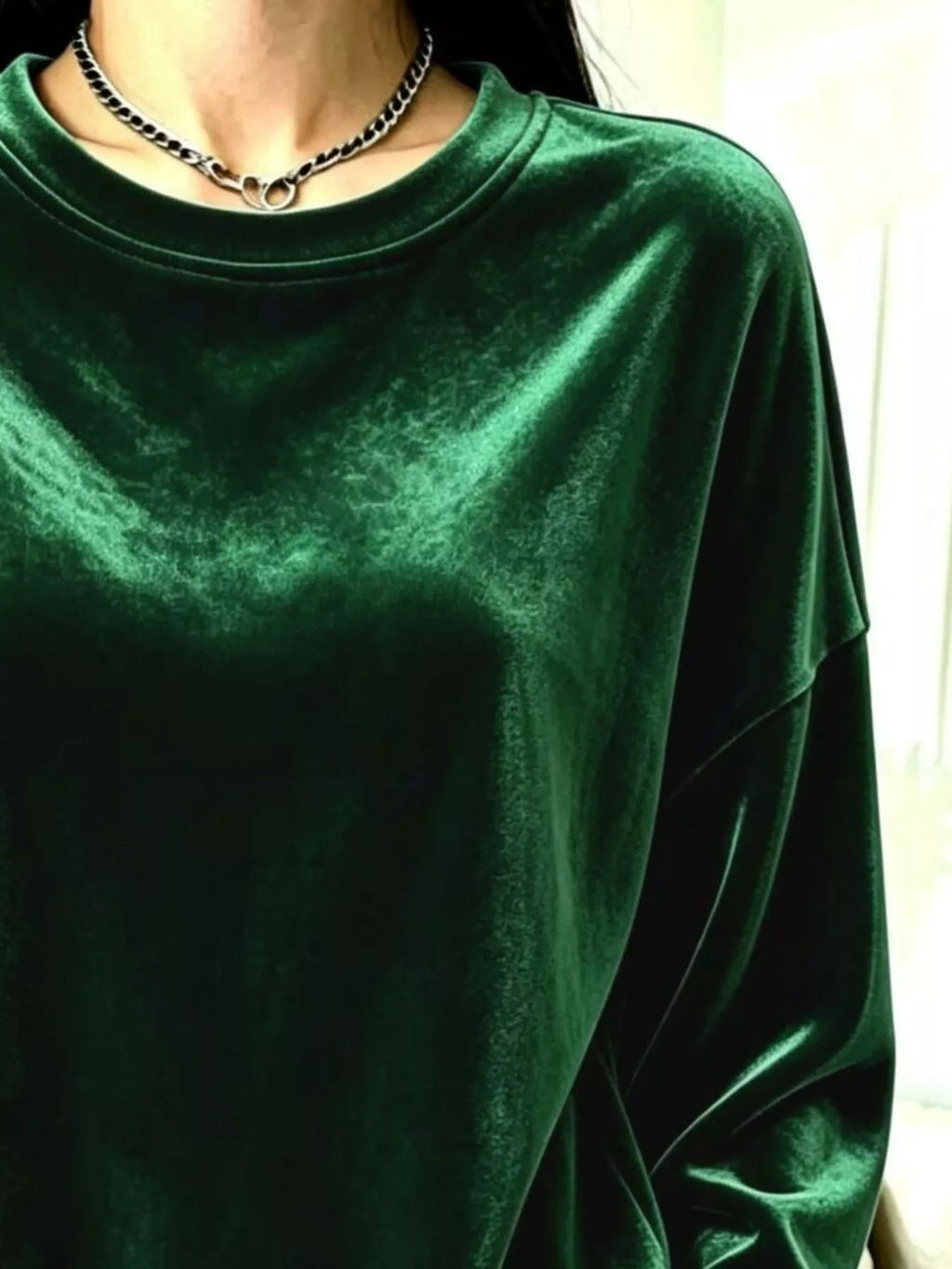 Full Size Velvet Dropped Shoulder Sweatshirt Plus Size