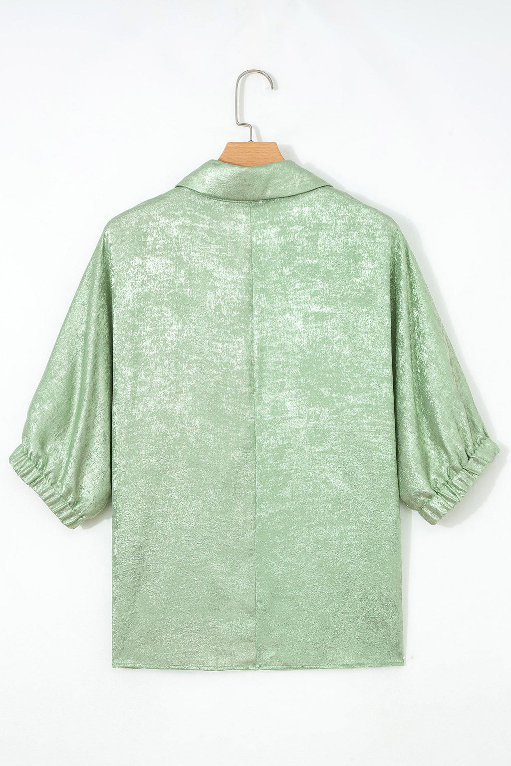 Clearly Aqua Collared V Neck Half Sleeve Metallic Top