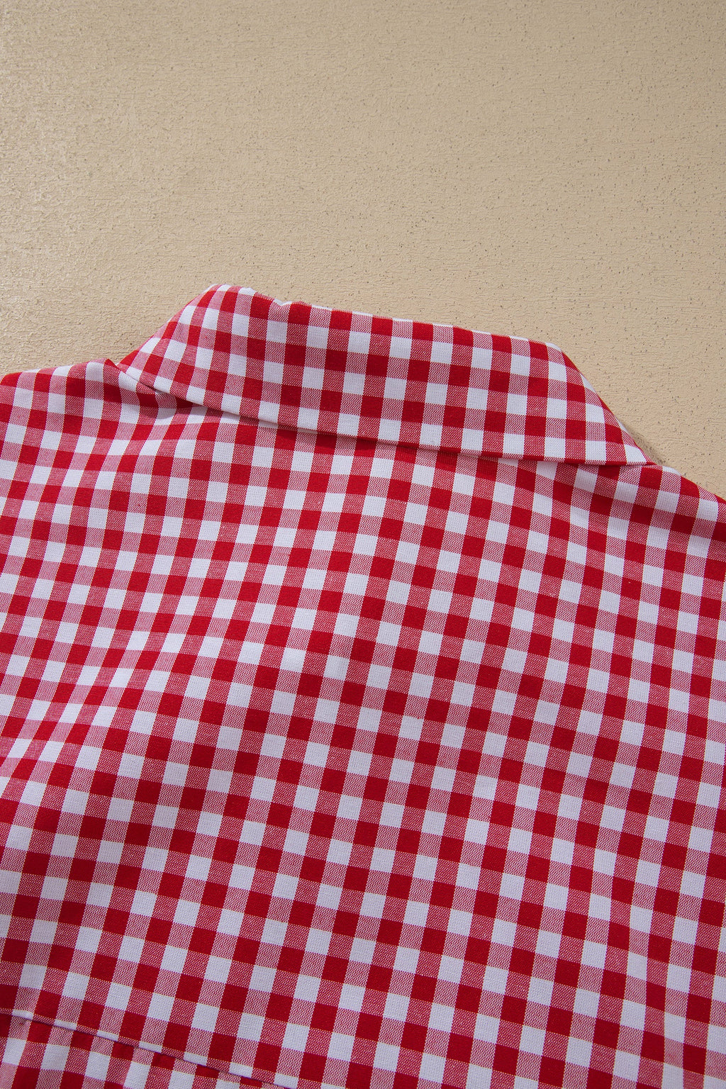 Red Plaid V Neck Long Sleeve Tunic Loose Fit Plus Size Shirt