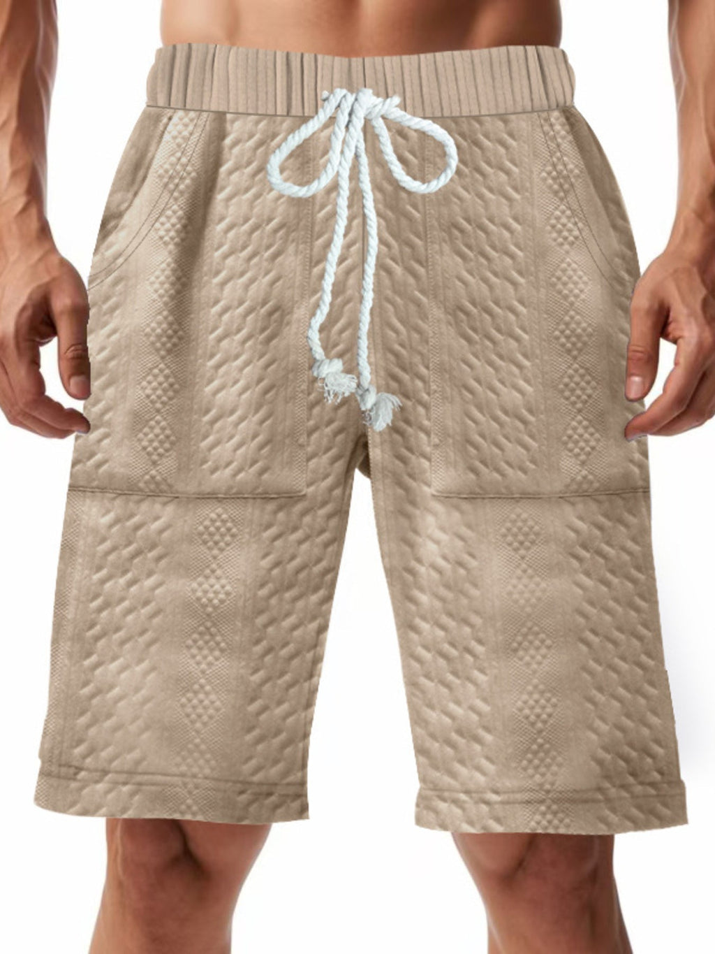 Men's Full Size Texture Drawstring Shorts Plus Size