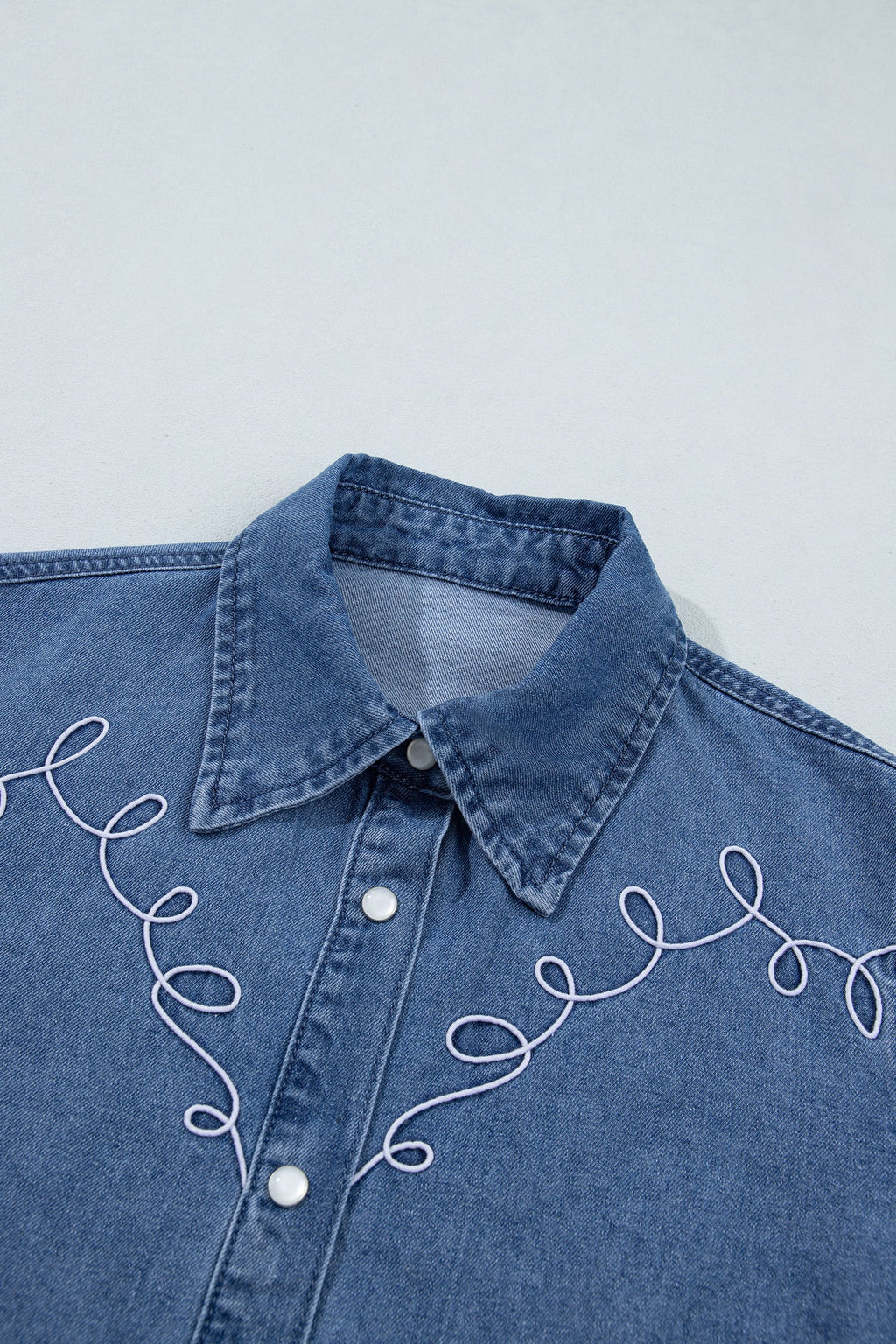 Dusk Blue Western Embroidered Collar Long Sleeve Denim Shirt