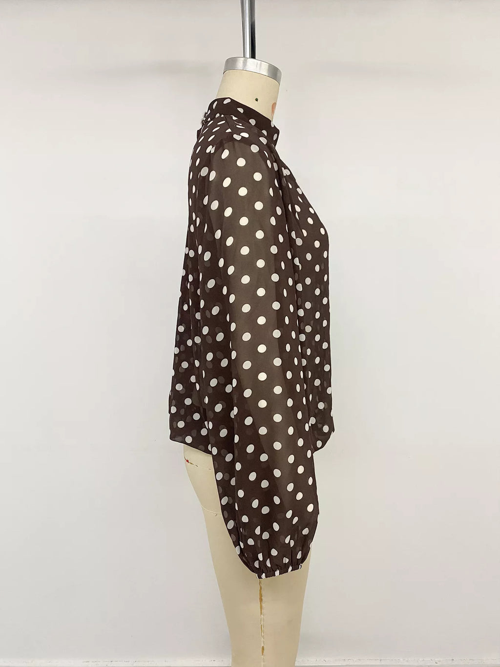 Polka Dot Mock Neck Long Sleeve Blouse