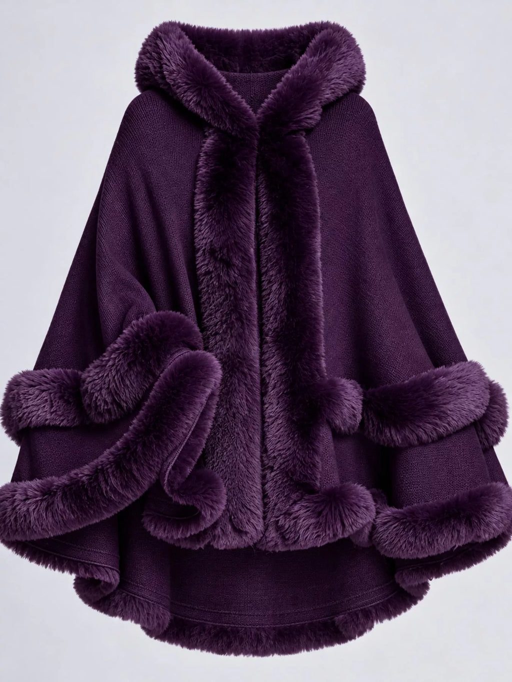 Faux Fur Trimmed Hooded Cape