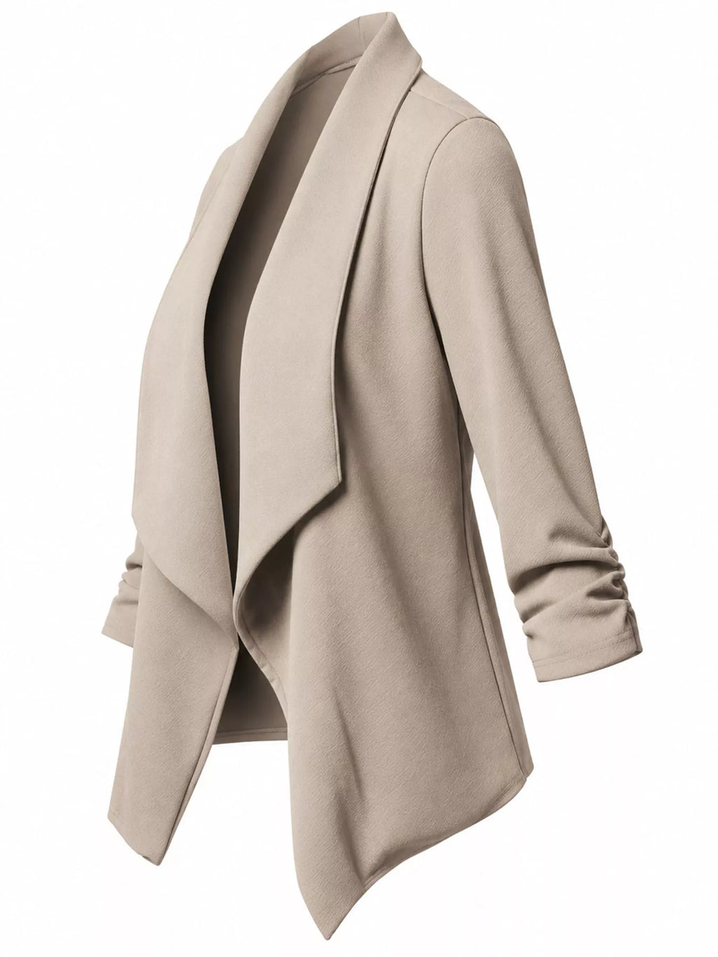 Full Size Open Front Drape Blazer with 3/4 Ruched Sleeves Plus Size