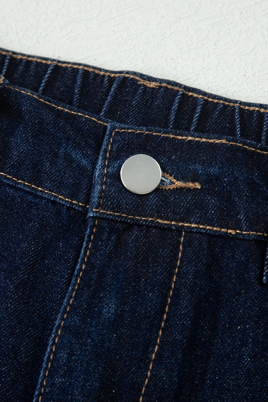 Navy Blue Embroidered Scalloped Trim Relaxed Denim Shorts