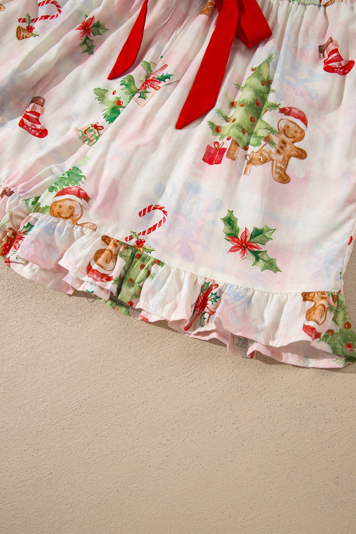 Pink Abstract Christmas Print Long Sleeve Two Piece Shift Lounge Set