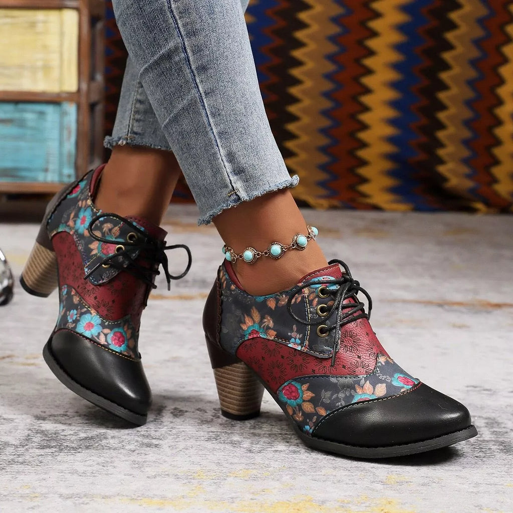 Lace-Up Block Heel Ankle Boots