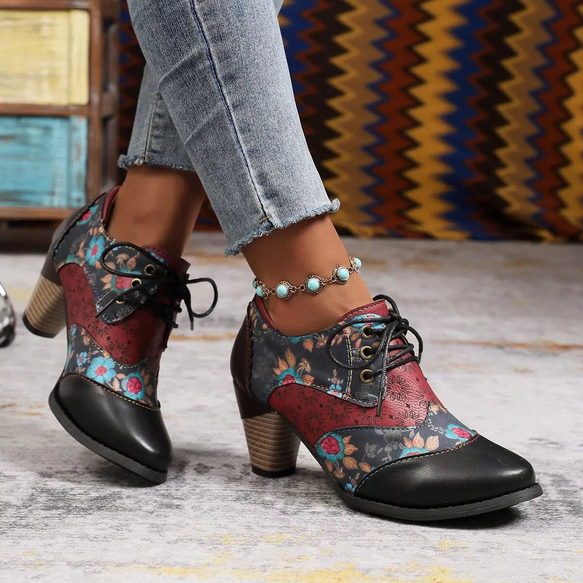 Lace-Up Block Heel Ankle Boots