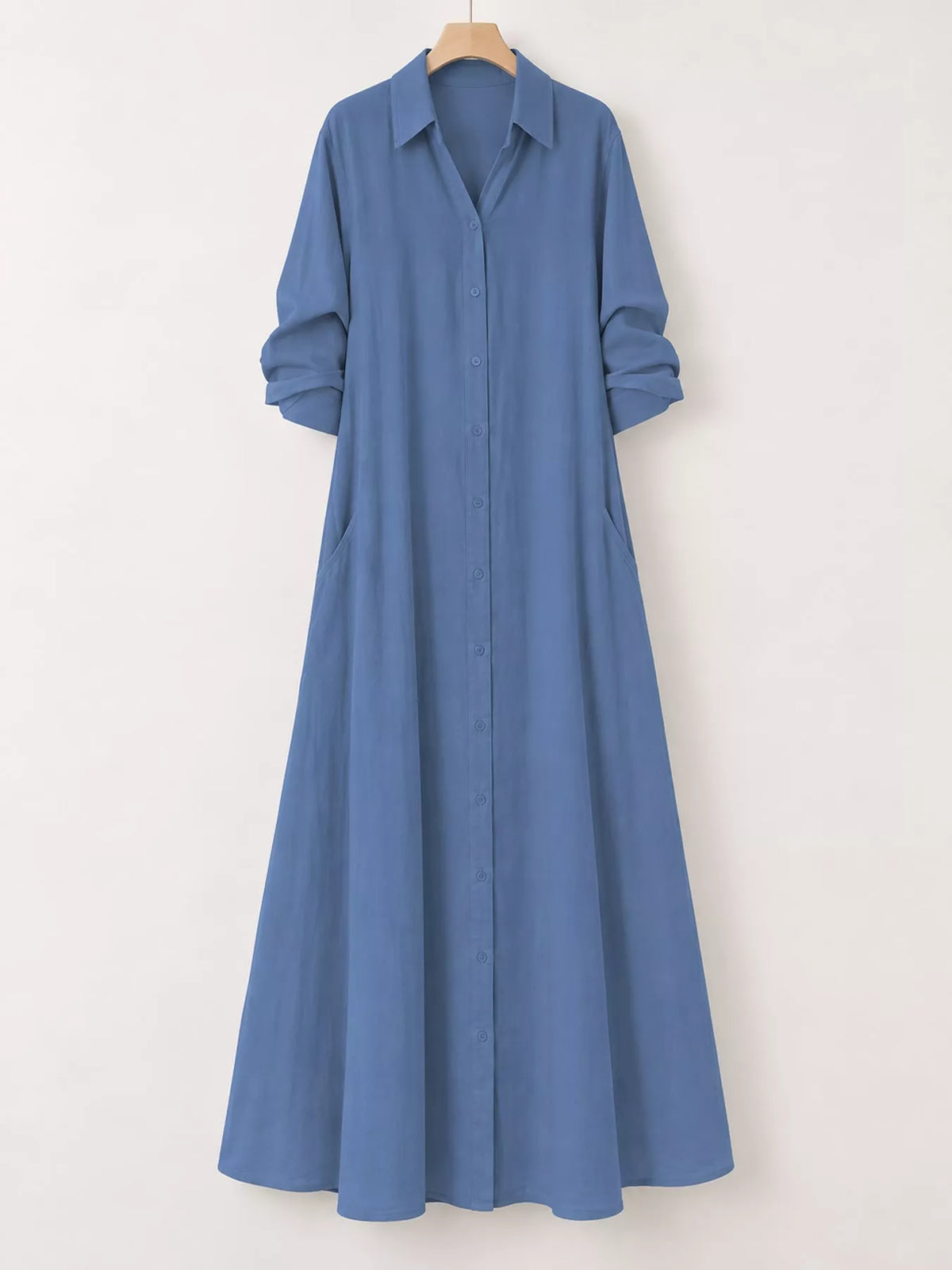 Full Size Button Front Long Sleeve Maxi Shirt Dress Plus Size