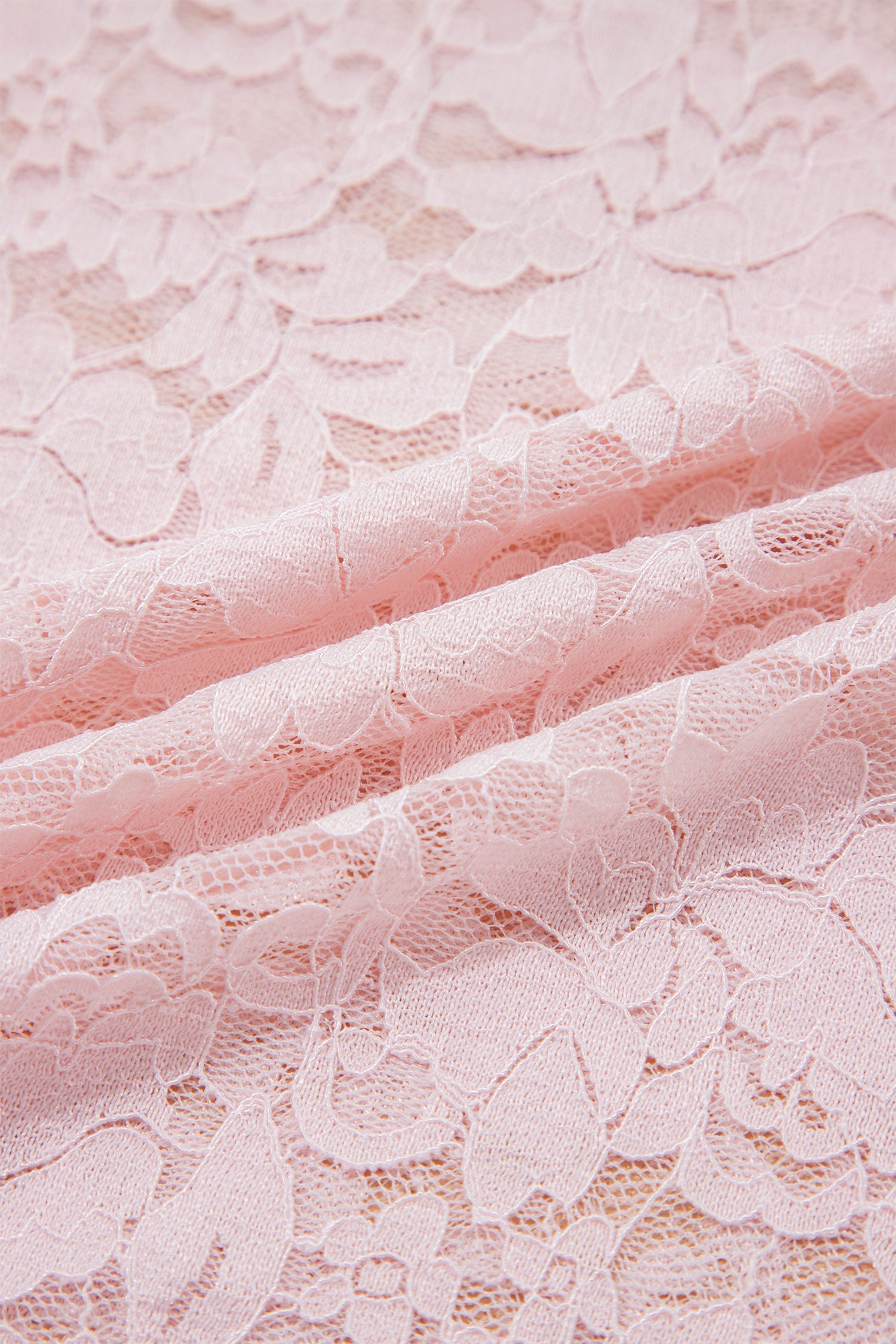 Light Pink Floral Lace Long Sleeve Stand Neck Pullover Top