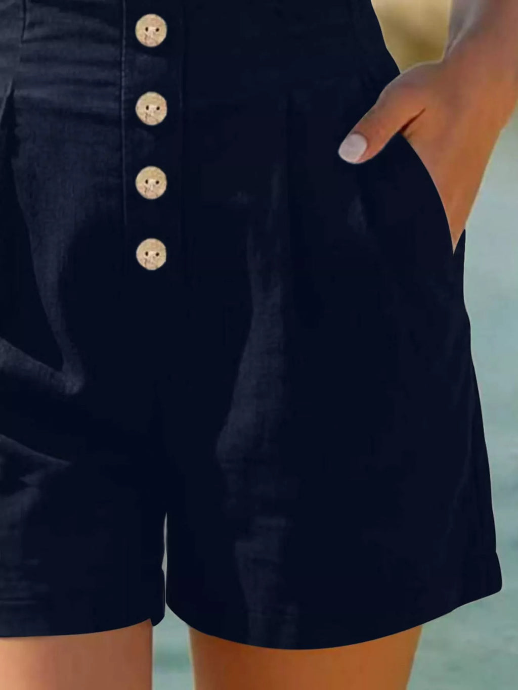 Button Fly High Waist Shorts