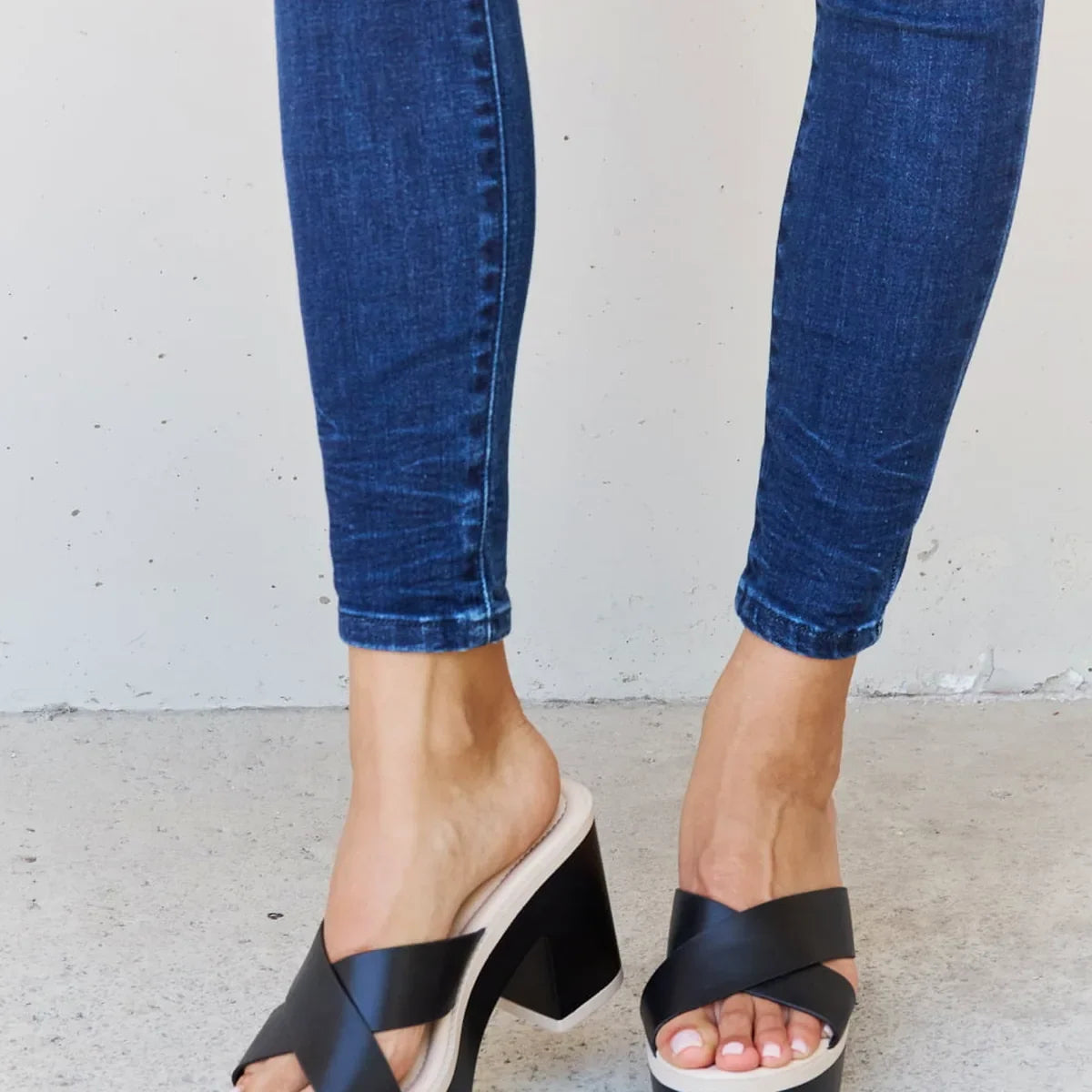 Contrast Platform Block Heel Sandals with Criss-Cross Straps