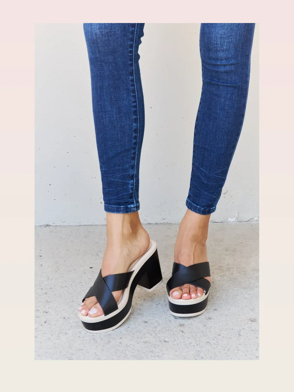 Contrast Platform Block Heel Sandals with Criss-Cross Straps