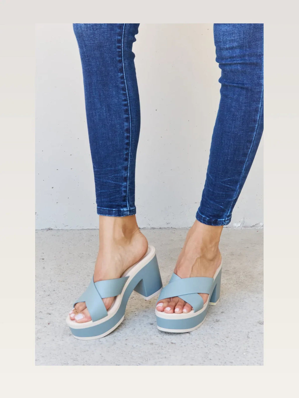 Crisscross Strap Platform Block Heel Sandals – Misty Blue