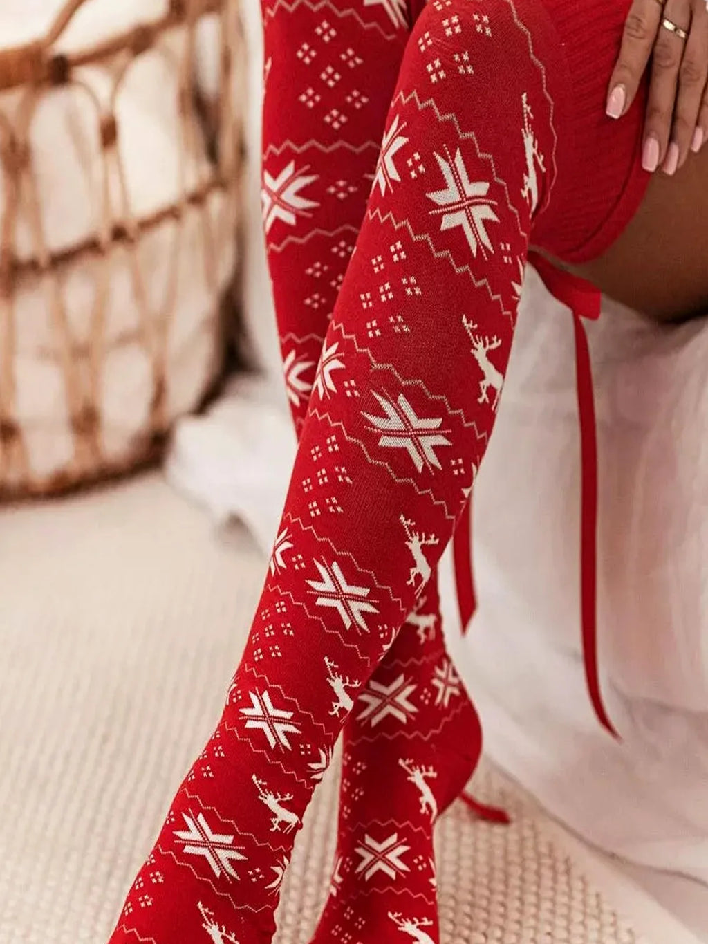 Christmas Bow Knee-High Socks