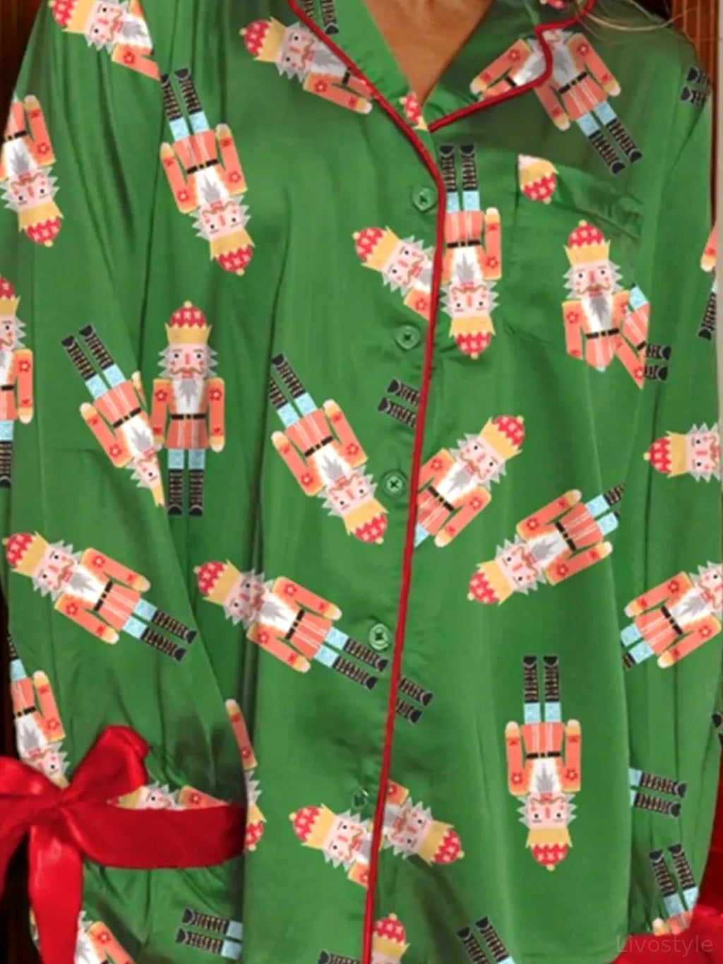 Green Christmas Nutcracker Button-Up Top and Shorts Lounge Set